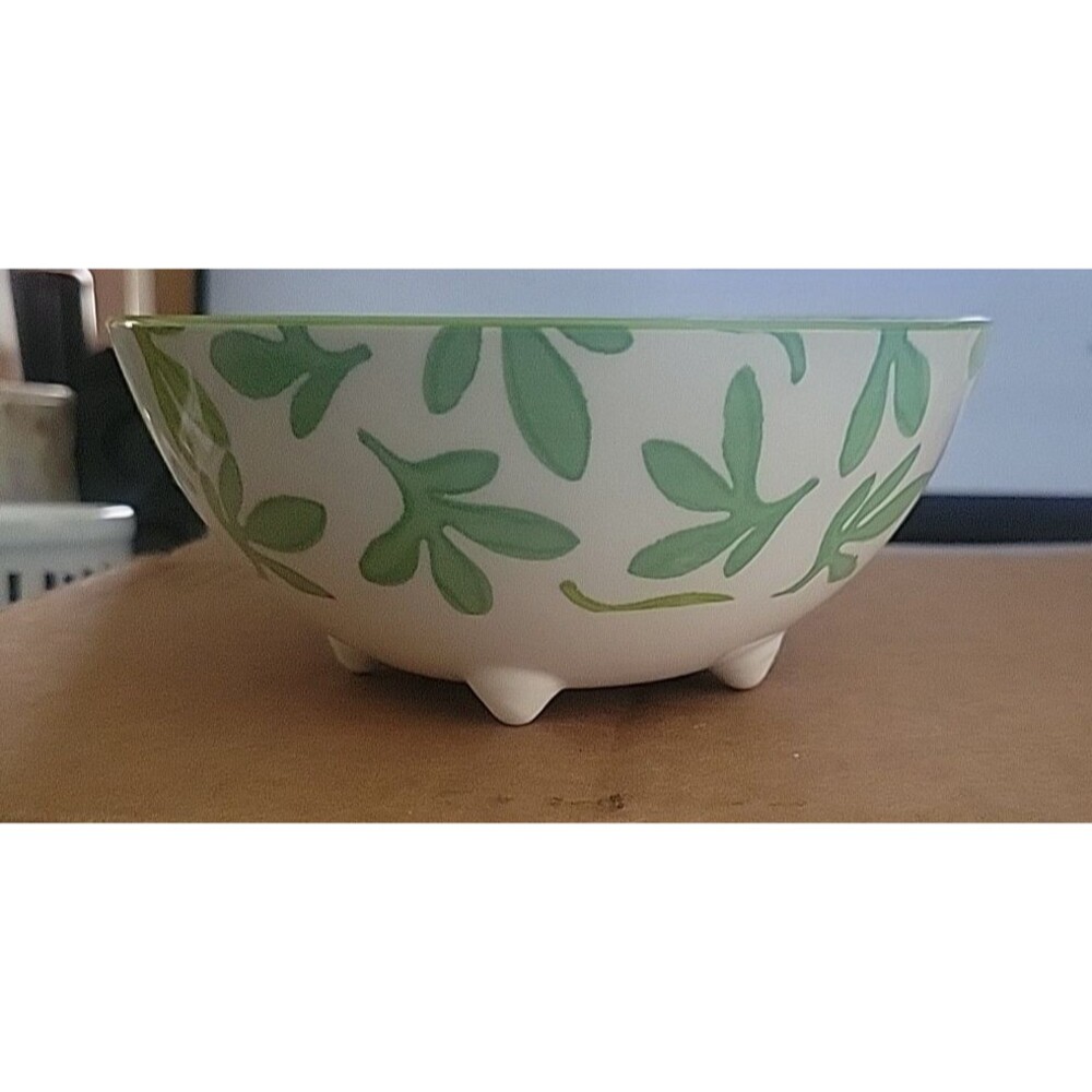 Ooh La La by BIA Stoneware Bowl 6 inches Fruit slice Leaf Blue In And Out  Print - Picture 4 of 10